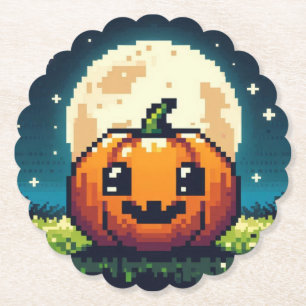 Porta-copo De Papel Abóbora de Halloween de 8 bits sob a lua