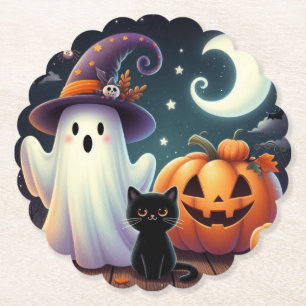 Porta-copo De Papel Abóbora, gata e fantasma do Halloween