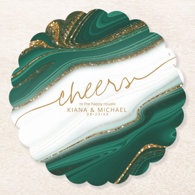 Porta-copo De Papel Abstrato Glitter Strata Wedding Cheers Green ID903 (Frente)