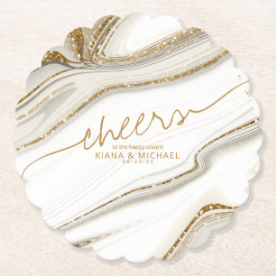 Porta-copo De Papel Abstrato Glitter Strata Wedding Cheers Ivory ID903