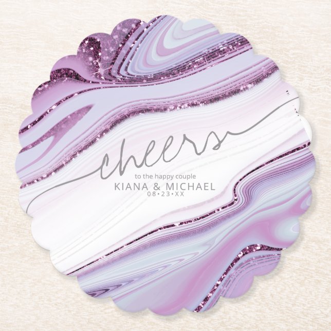 Porta-copo De Papel Abstrato Glitter Strata Wedding Cheers Lilac ID903 (Frente)