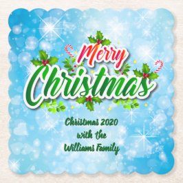 Porta-copo De Papel Adicionar Nome Correspondente ao Feliz Natal Azul