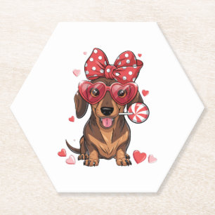 Porta-copo De Papel Adorável Dachshund de Óculos de Coração e Bolinhas