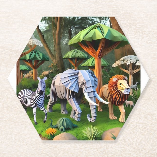 Porta-copo De Papel  African animals in origame (Frente)