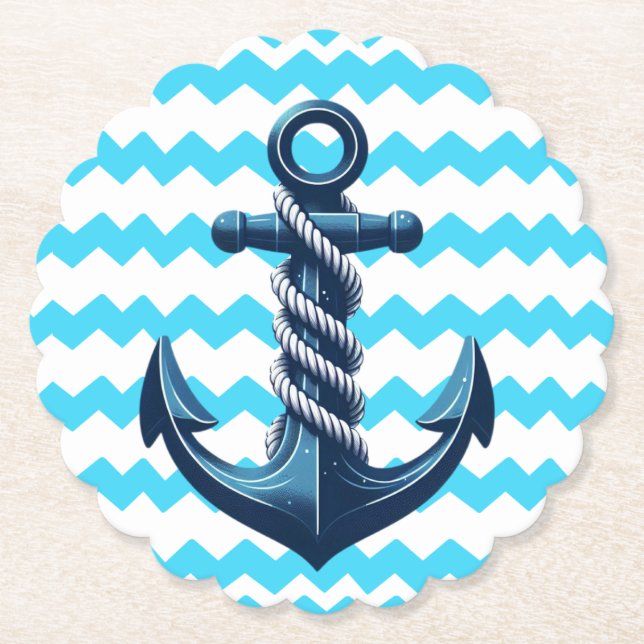 Porta-copo De Papel Âncora azul com ondas azuis (Frente)