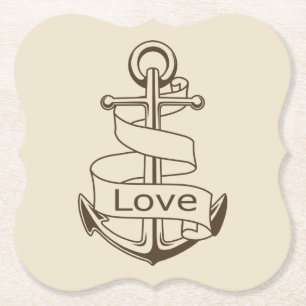 Porta-copo De Papel Âncora de Navio Náutico Vintage Bege Amor Casament