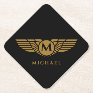 Porta-copo De Papel Angel Wings Vintage Nome do Ouro Inicial Monograma