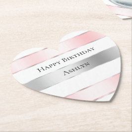 Porta-copo De Papel Aniversário da Fita Rosa-Rosa com Blush Glam Silve