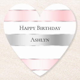 Porta-copo De Papel Aniversário da Fita Rosa-Rosa com Blush Glam Silve