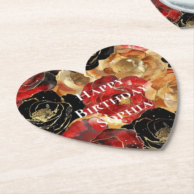 Porta-copo De Papel Aniversário das Flores Douradas Vermelhas (Angular)