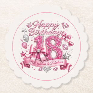 Porta-copo De Papel Aniversário de 18 anos com Brilho Rosa