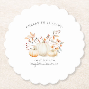 Porta-copo De Papel aniversário de 21 anos White Pumpkin Fall Folha Pe