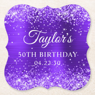 Porta-copo De Papel Aniversário de 50 anos em Glittery Violet Foil
