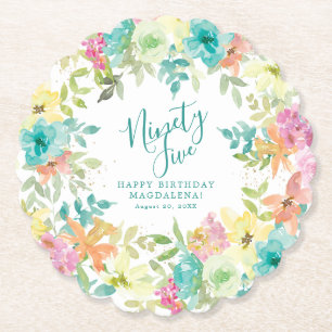 Porta-copo De Papel Aniversário de 95 anos Verão Aquarela Floral Perso