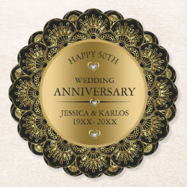 Porta-copo De Papel aniversário de casamento do Dourado mandala 50º ou