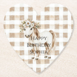 Porta-copo De Papel Aniversário de Cavalo com Listras Xadrez Creme Bra