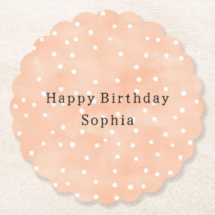 Porta-copo De Papel Aniversário de Menina Dots Brancas Pêssego