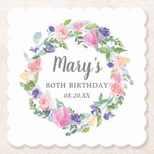 Porta-copo De Papel Aniversário do 80 Floral Púrpura Azul Rosa