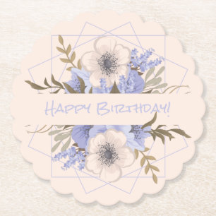 Porta-copo De Papel Aniversário Floral Peach Violeta Cinco Rosa Selvag