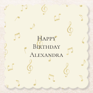 Porta-copo De Papel Aniversário Notas Musicais Ouro Branco