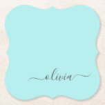 Porta-copo De Papel Aqua Blue Teal Modern Script Girly Monographic Nam<br><div class="desc">Portas copos De Papel De Nome Simples De Script De Teal Azul Aqua. Isso faz a formatura perfeita,  aniversário,  casamento,  chá de panela,  aniversário,  chá de fraldas ou presente de festa de solteira para alguém que ama luxo de vidro e estilos quíticos.</div>