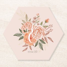 Porta-copo De Papel Aquarela Floral Rosas em Tons de Pêssego Rosa Po d
