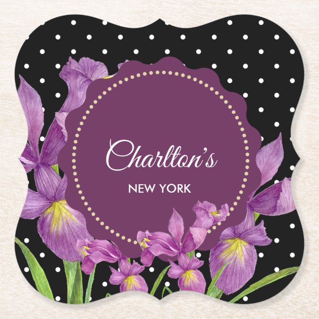 Porta-copo De Papel Aquarelas Purple Iris Bolinhas Pretas (Frente)