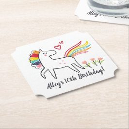 Porta-copo De Papel Arco-íris Unicórnio Aniversário Nome Personalizado