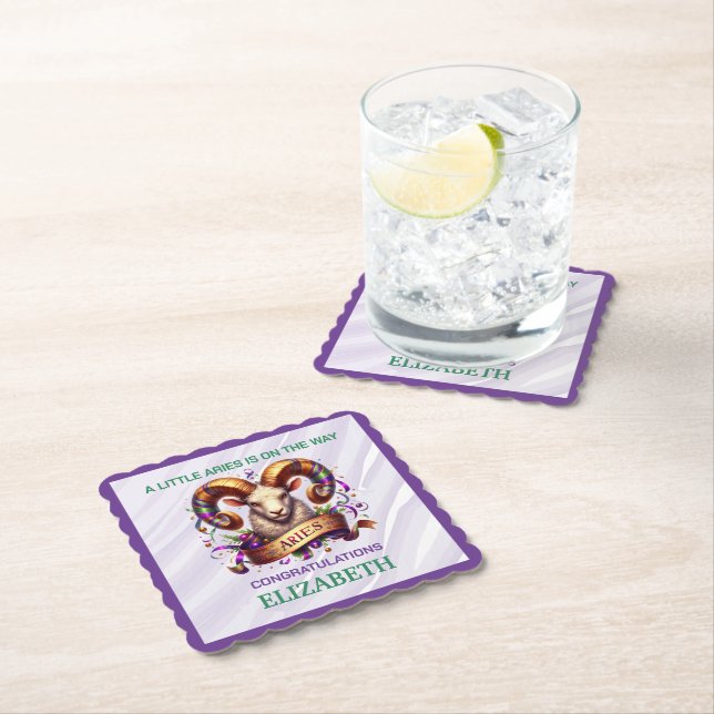 Porta-copo De Papel Aries Zodiac Baby Shower Lavender and Green (Insitu)