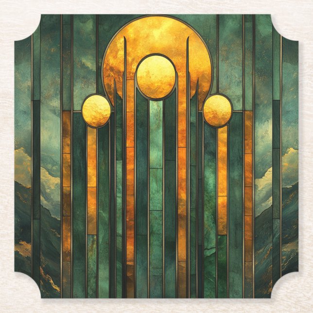 Porta-copo De Papel Art Deco Turquoise Sol Dourado (Frente)