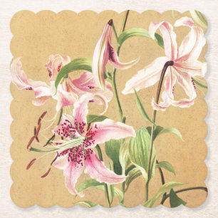 Porta-copo De Papel Arte Botânica de Flor de Lírio Oriental Rosa Vinta