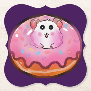 Porta-copo De Papel Arte de hamster Kawaii fofo em Donut Rosa Glasado