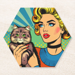 Porta-copo De Papel Arte Pop Cartoon Mulheres Segurando Gato