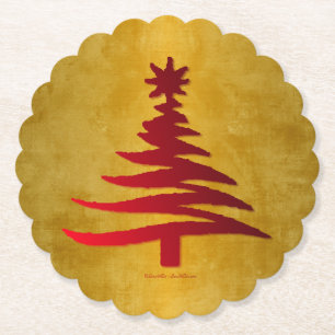 Porta-copo De Papel Árvore de Natal Estêncil Vermelho sobre Dourado