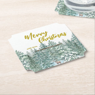 Porta-copo De Papel Árvores de Natal Merry floresta Script Dourado mod
