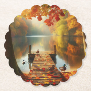 Porta-copo De Papel Árvores de outono & lago com patos
