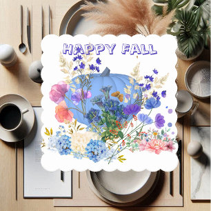 Porta-copo De Papel Autumn Fall Pumpkin Pastel Blue Botanical Floral