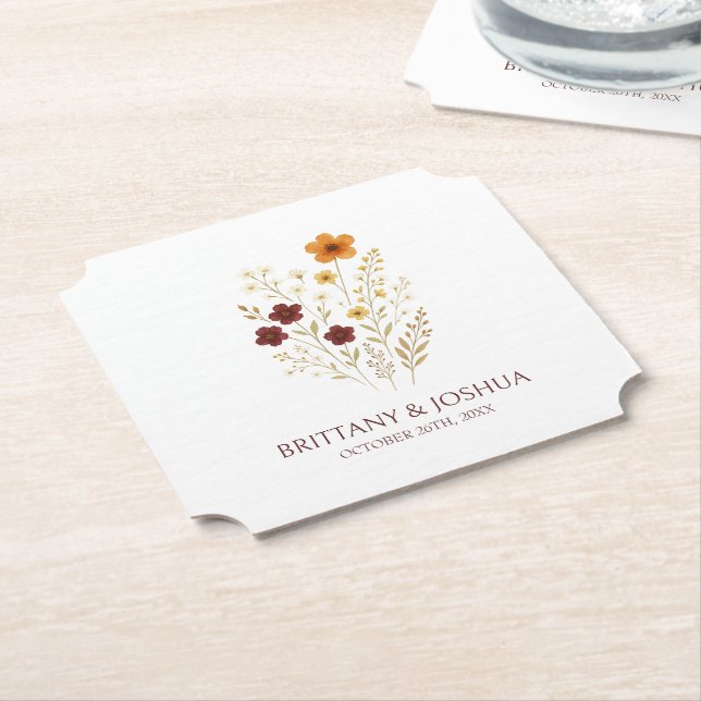 Porta-copo De Papel Autumn Wildflower Elegant Boho Wedding (Angular)