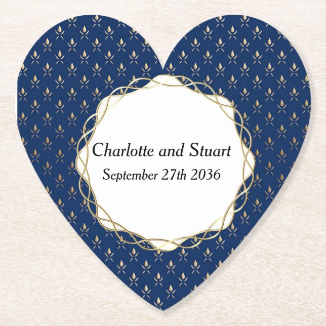 Porta-copo De Papel Azul clássico e casamento Dourado (Frente)