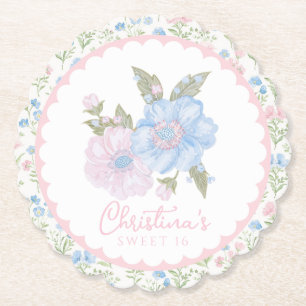 Porta-copo De Papel Azul e Rosa Grandmillennial Floral Sweet 16