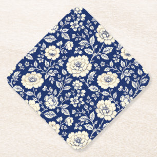 Porta-copo De Papel Azul Marinho Clássico & Creme Floral Botânico Vint