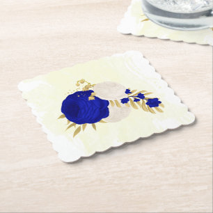 Porta-copo De Papel azul real & flores brancas dourado