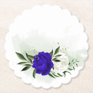 Porta-copo De Papel azul real & flores brancas folhagens
