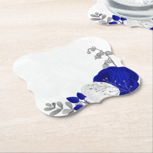 Porta-copo De Papel azul real & flores brancas prata