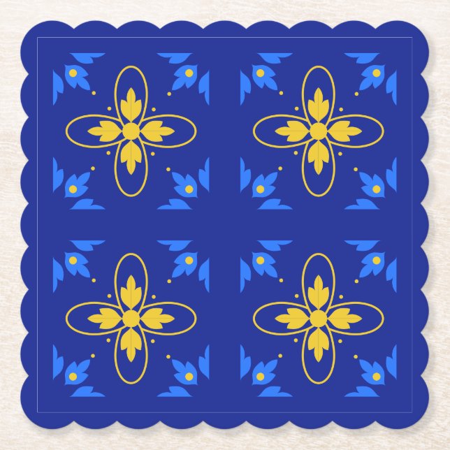 Porta-copo De Papel Azulejo Azul e Amarelo (Frente)