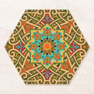 Porta-copo De Papel Azulejo Marroquino Verde Dourado Azul