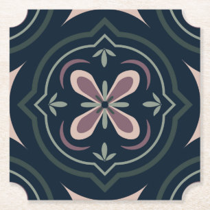 Porta-copo De Papel azulejos geométricos florais de cores terrosas