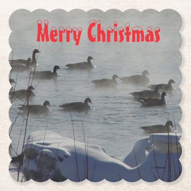 Porta-copo De Papel B49a Canada Geese on Foggy Frozen River Coaster (Frente)