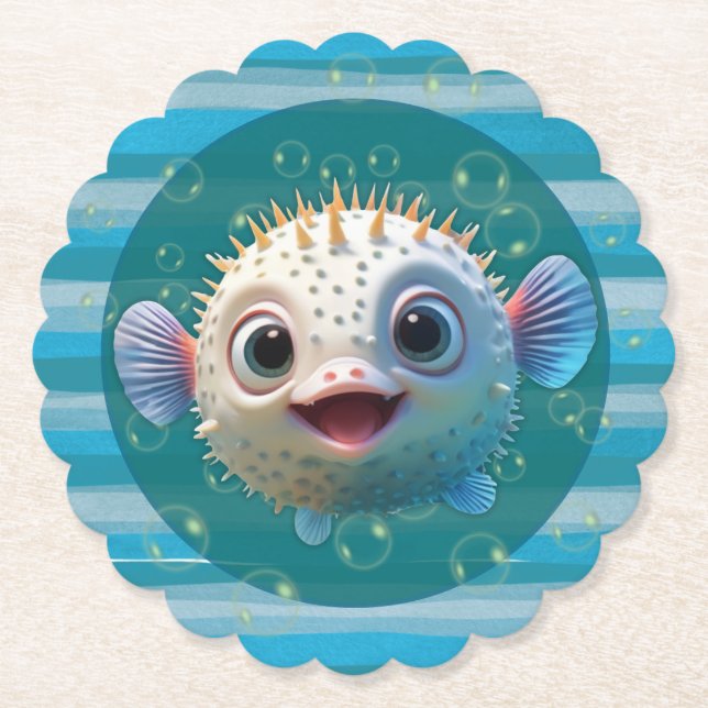 Porta-copo De Papel Baby Pufferfish Paper Coasters (Frente)