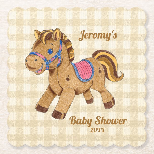 Porta-copo De Papel Baby Shower Pony Coaster (Frente)